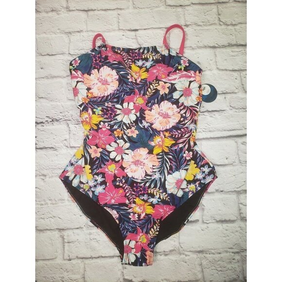 NEW Decree Women's One-Piece Medium Coverage Tropical Print Swimsuit Size 0X - Picture 1 of 2